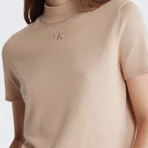 Calvin Klein Quiet Luxury Women's XL Mock Neck Cropped Monogram Sweater - Picture 1 of 8